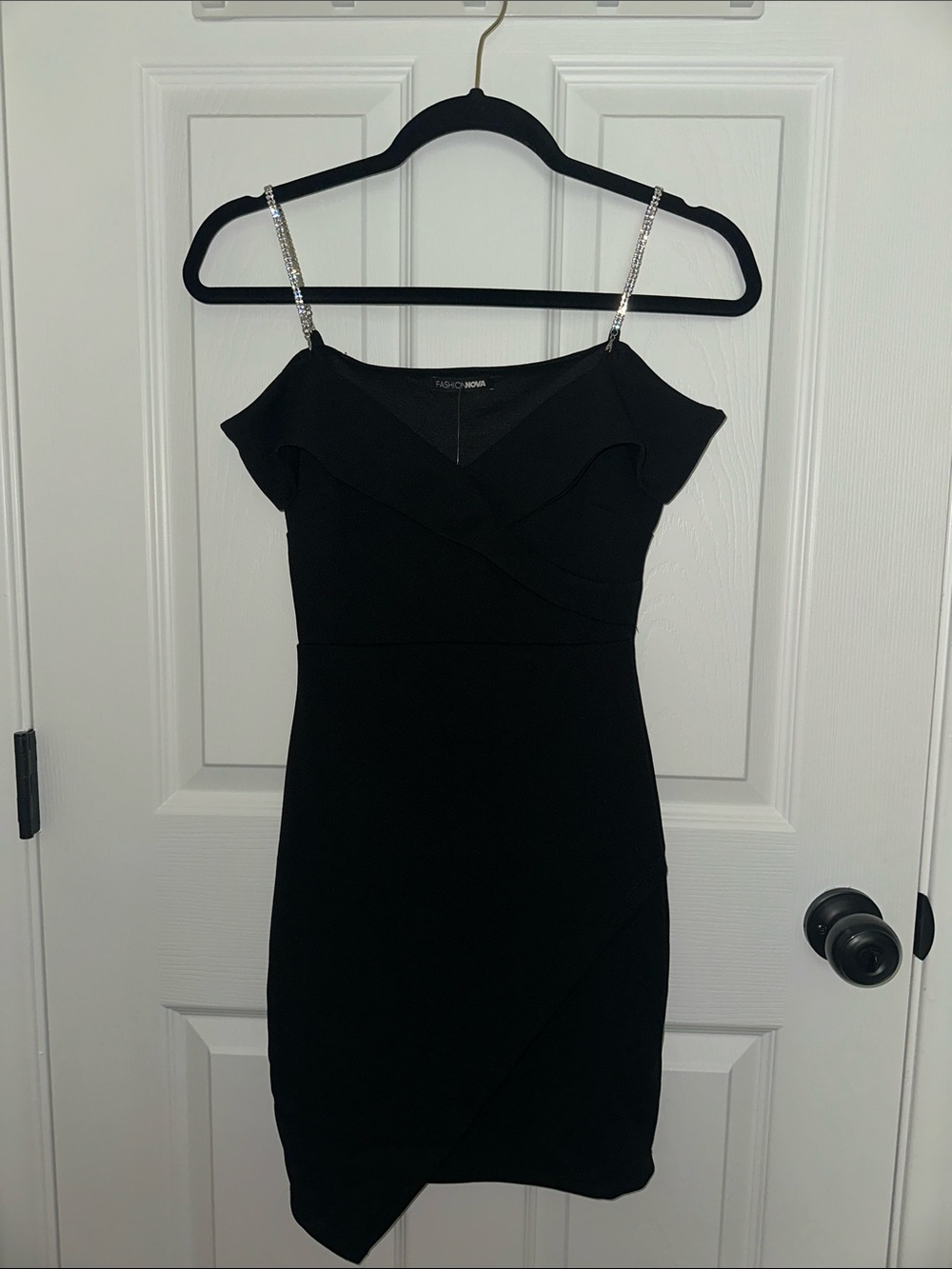 Fashion Nova Black Mini Dress with Rhinestone Straps NWT